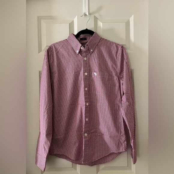 NWT Abercrombie & Fitch Red & White gingham check long sleeve button down Small - Picture 1 of 8